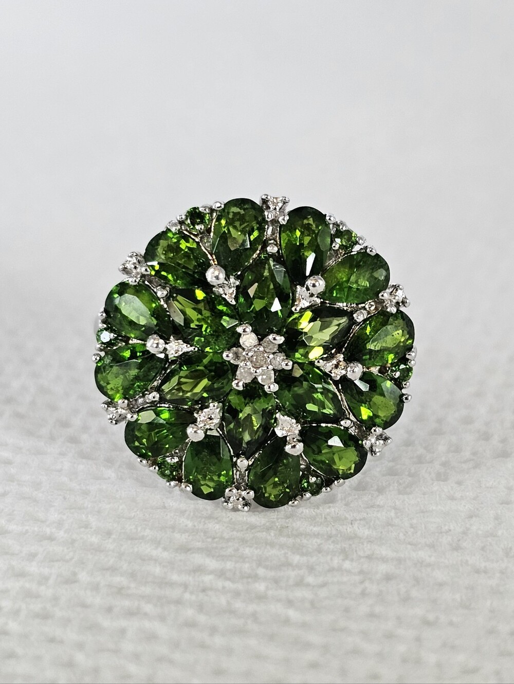 Genuine Natural Chrome Diopside Cocktail Ring Sterling Silver Size 7!